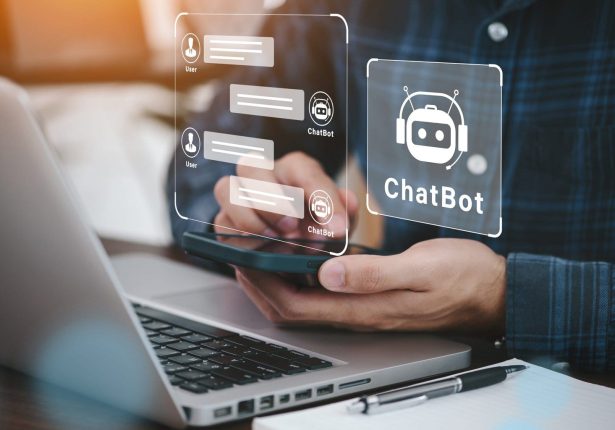 Using system AI Chatbot in computer or mobile application to uses artificial intelligence chatbots automatically respond online messages intelligent service to help customers Using system AI Chatbot in computer or mobile application to uses artificial intelligence chatbots automatically respond online messages intelligent service to help customers